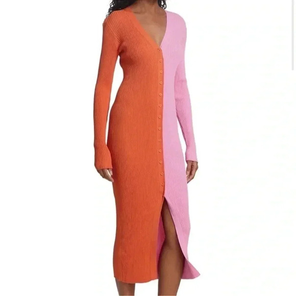 Staud Shoko Sweater Dress Orange Pink Size Medium - Picture 2 of 16